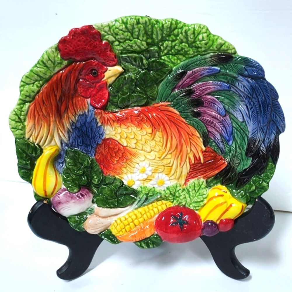 Fitz and Floyd Coq du Village Colorful Rooster Serving Platter Plate 9.5 X 8